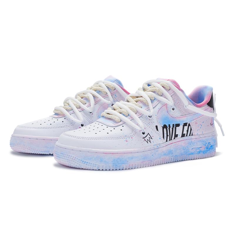 [Custom Men's marshmallow graffiti blue powder]  Air Force 1 Skateboarding Shoes Men