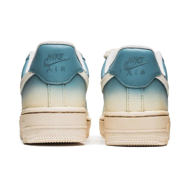 [Custom Denim retro gradient blue C]  Air Force 1 Skateboarding Shoes Men Low-top Blue/beige