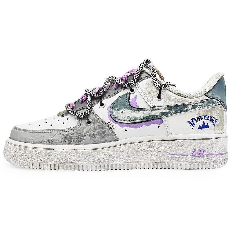 [Custom Ninth Street 2.0]  Air Force 1 Skateboard Shoes Unisex Low-Top Gray/White/Gray Blue/Purple/Blue/Black