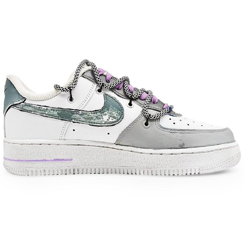 [Custom Ninth Street 2.0]  Air Force 1 Skateboard Shoes Unisex Low-Top Gray/White/Gray Blue/Purple/Blue/Black