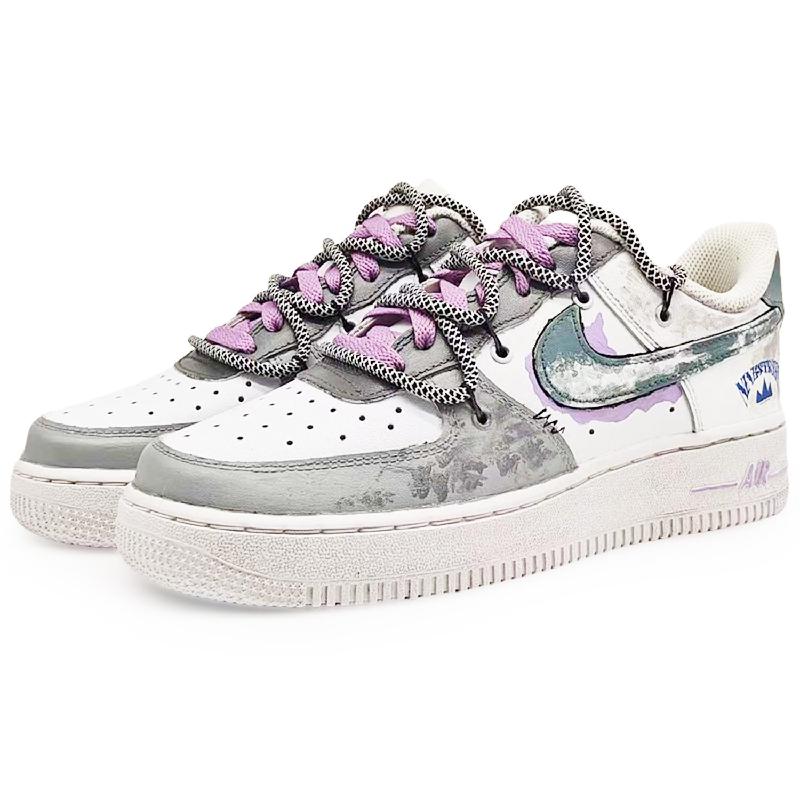 [Custom Ninth Street 2.0]  Air Force 1 Skateboard Shoes Unisex Low-Top Gray/White/Gray Blue/Purple/Blue/Black