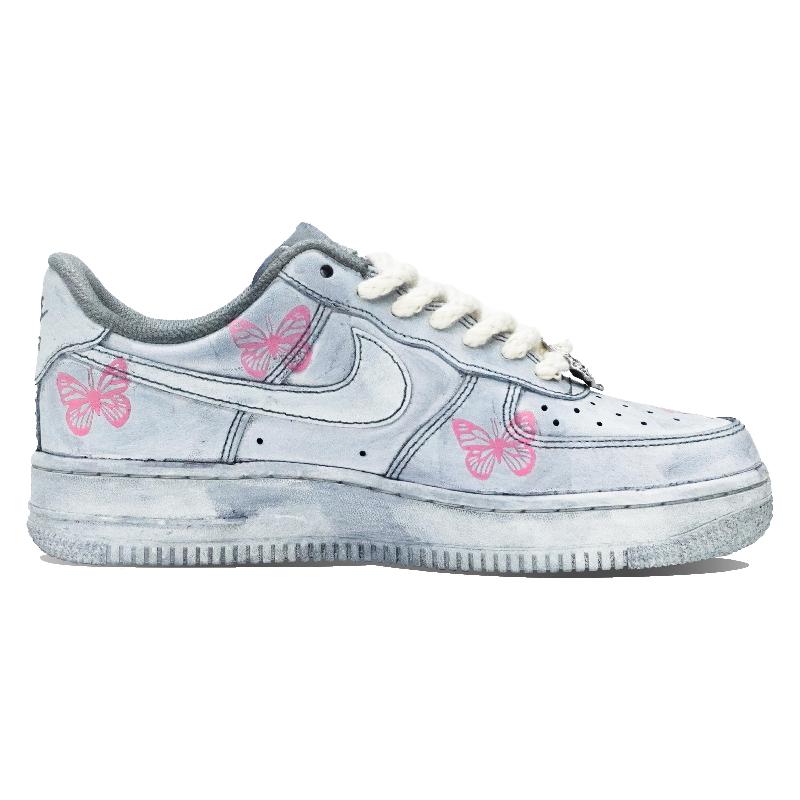 [Custom Broken Butterfly Man]  Air Force 1 Skateboarding Shoes Men Low-top Pink