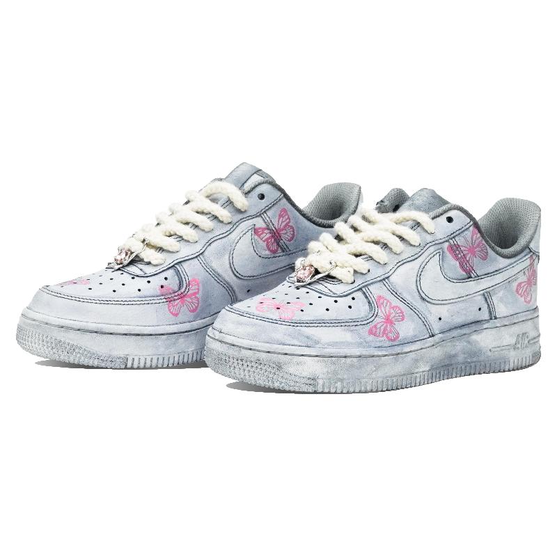 [Custom Broken Butterfly Man]  Air Force 1 Skateboarding Shoes Men Low-top Pink