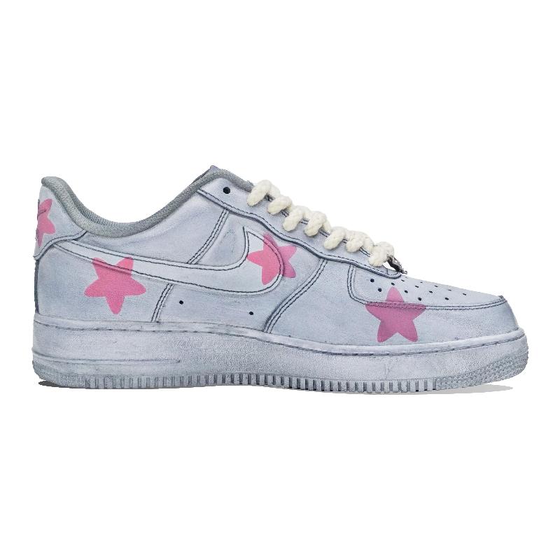 [Custom The pink star male]  Air Force 1 Skateboarding Shoes Men Low-top Pink