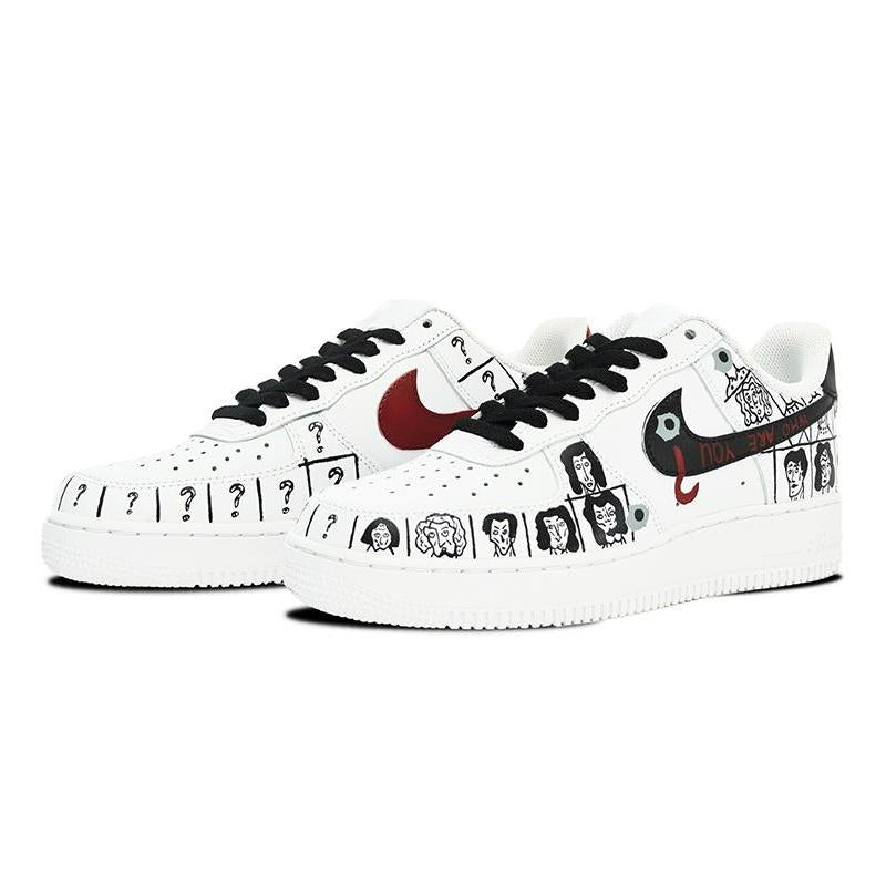 [Custom Men's hand-painted portrait in white, black and red]  Air Force 1 Skateboarding Shoes Men