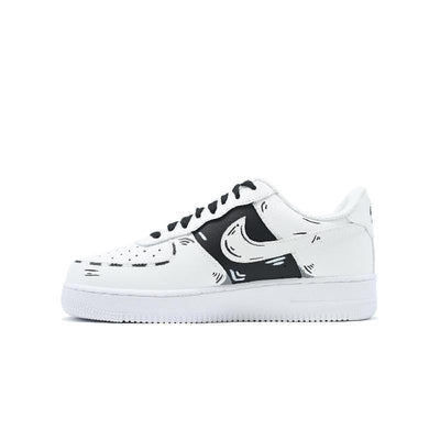 [Custom Comic lines]  Air Force 1 Skateboard Shoes Unisex Low-Top White/Black