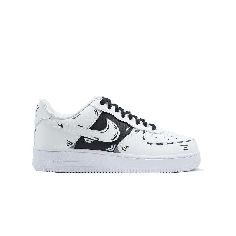 [Custom Comic lines]  Air Force 1 Skateboard Shoes Unisex Low-Top White/Black