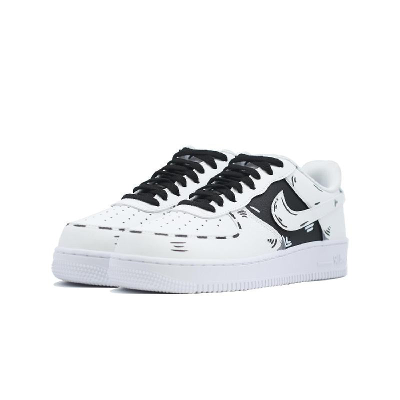 [Custom Comic lines]  Air Force 1 Skateboard Shoes Unisex Low-Top White/Black