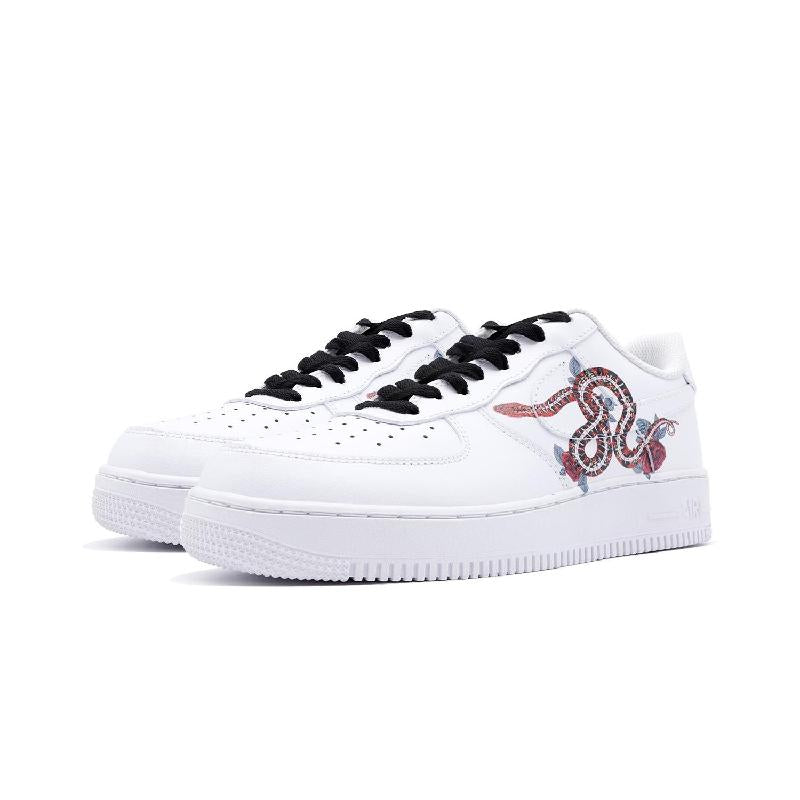 [Custom Snake Garden]  Air Force 1 Skateboarding Shoes Men Mid-top White/red