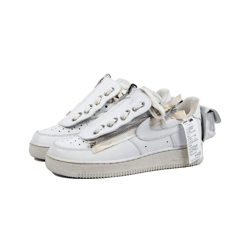 [Custom Four-dimensional deconstruction]  Air Force 1 Skateboarding Shoes Men Low-top White/beige/light Gray