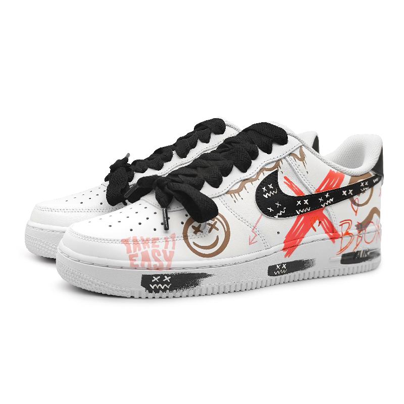 [Custom Men's fluid flamboyant red and brown]  Air Force 1 Skateboarding Shoes Men Low-top Rouge Campeche/Brun