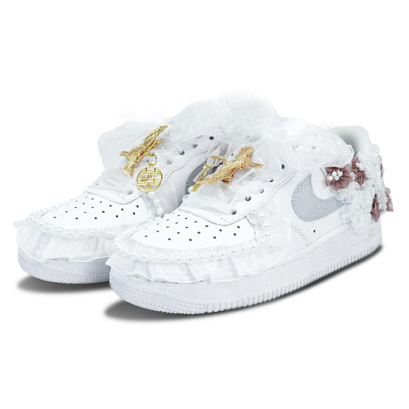 [Custom White wedding shoes]  Air Force 1 Skateboarding Shoes Men