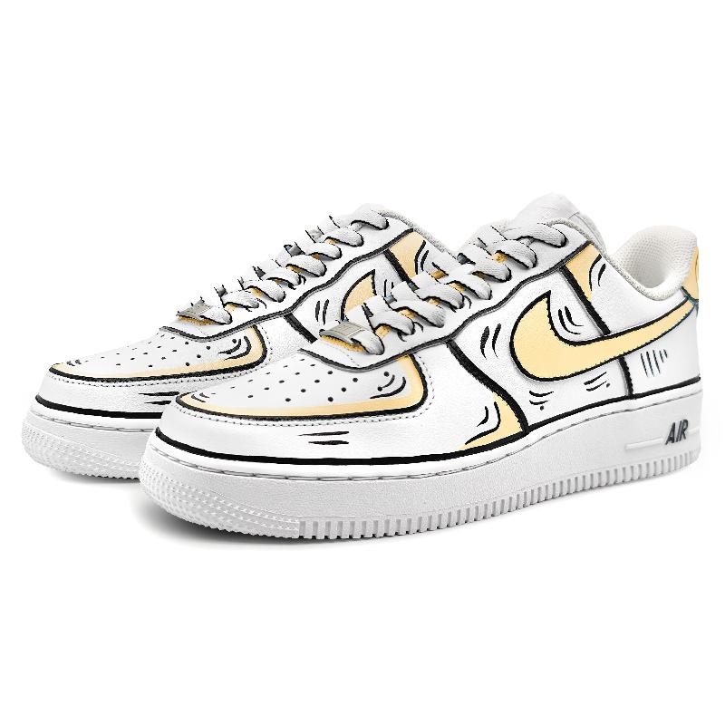 [Custom Male 2D style in yellow and gray]  Air Force 1 Skateboarding Shoes Men Low-top White/Black