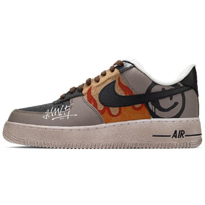 [Custom Flame graffiti]  Air Force 1 Skateboarding Shoes Men Low-top Brown/black