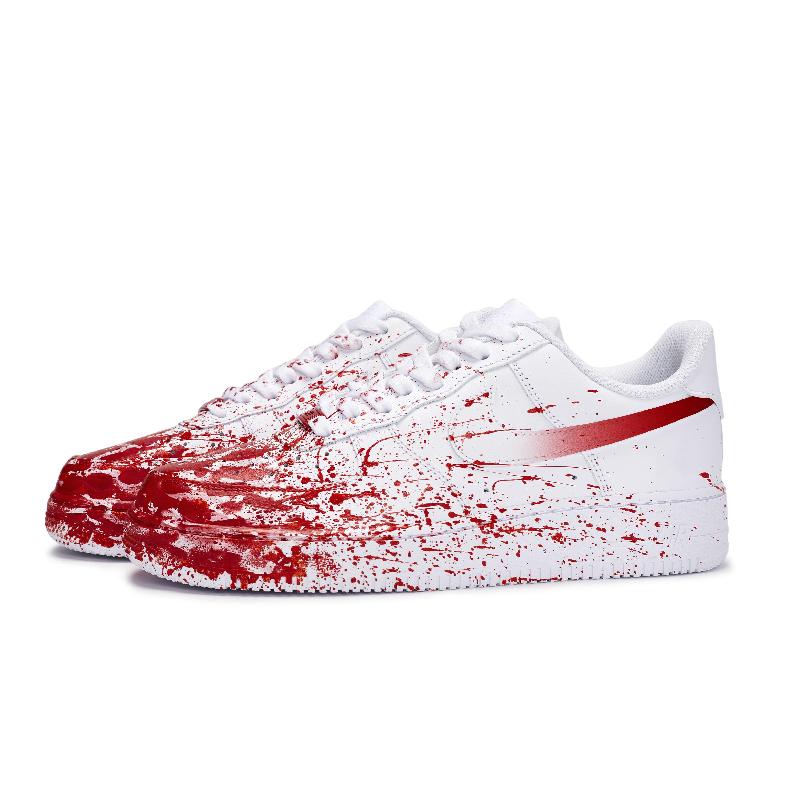 [Custom The same crime scene for both men and women]  Air Force 1 Skateboard Shoes Men Low-Top White Red