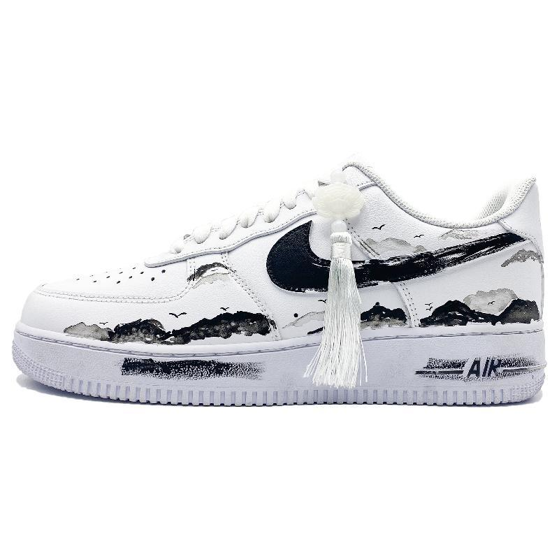 [Custom Mist in the mountains]  Air Force 1 Skateboard Shoes Unisex Low-Top Black