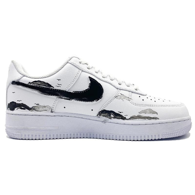 [Custom Mist in the mountains]  Air Force 1 Skateboard Shoes Unisex Low-Top Black