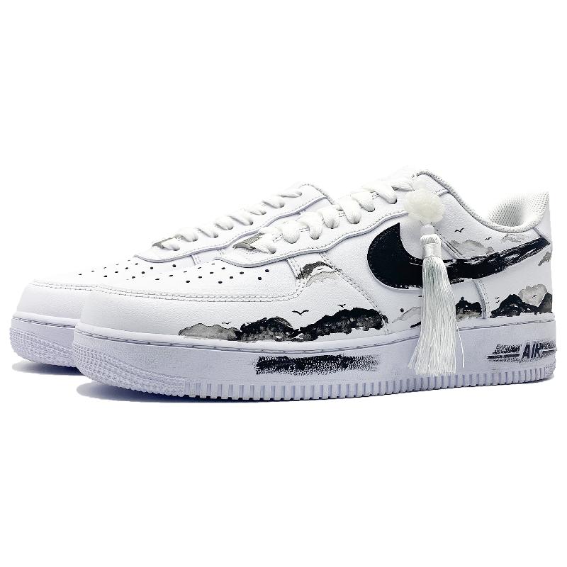 [Custom Mist in the mountains]  Air Force 1 Skateboard Shoes Unisex Low-Top Black