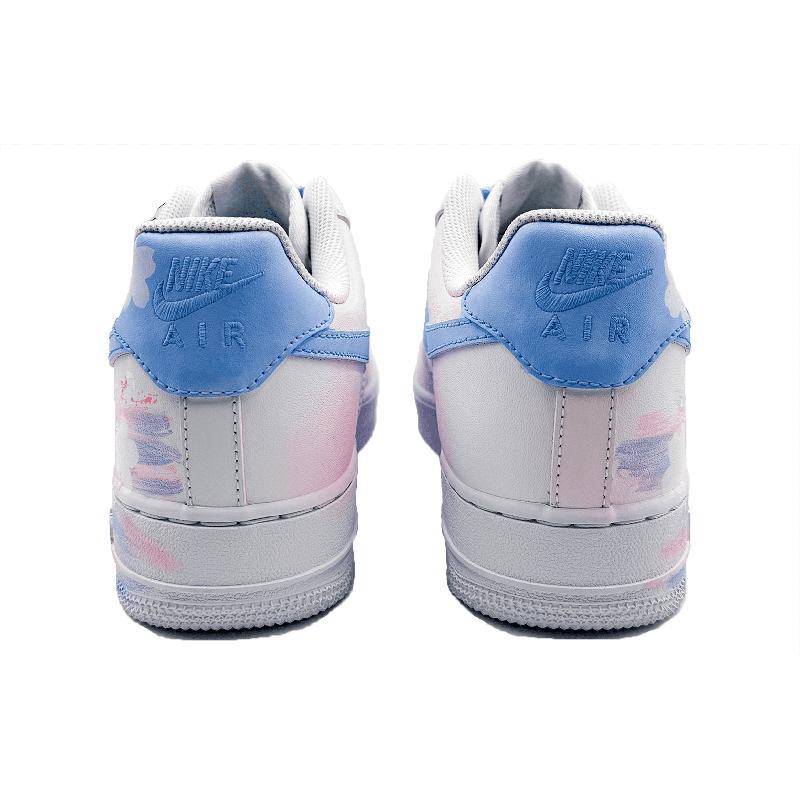[Custom Star blue cherry pink]  Air Force 1 Skateboard Shoes Unisex Low-Top White/Lake Blue