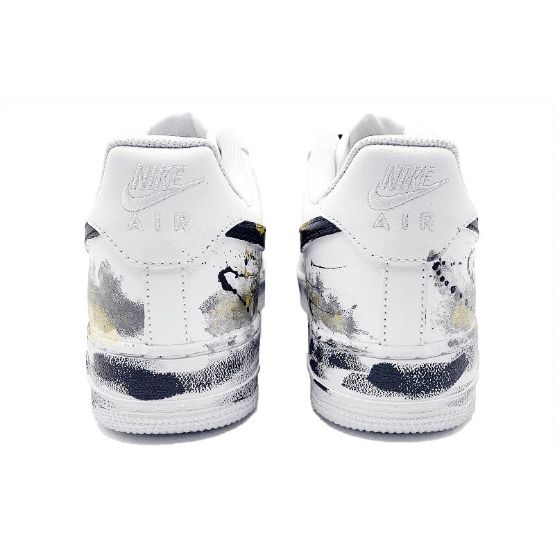 [Custom Black ink flows with gold]  Air Force 1 Skateboard Shoes Unisex Low-Top Ink/Gold