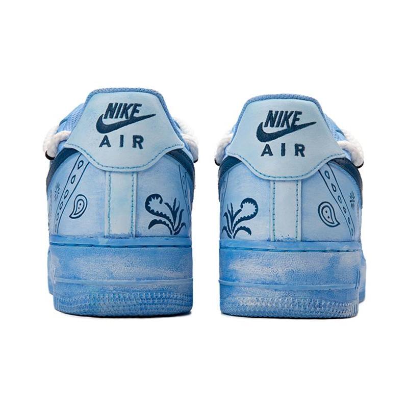 [Custom AF1 male blue-black cashew flower]  Air Force 1 Skateboarding Shoes Men Low-top Blue/Black