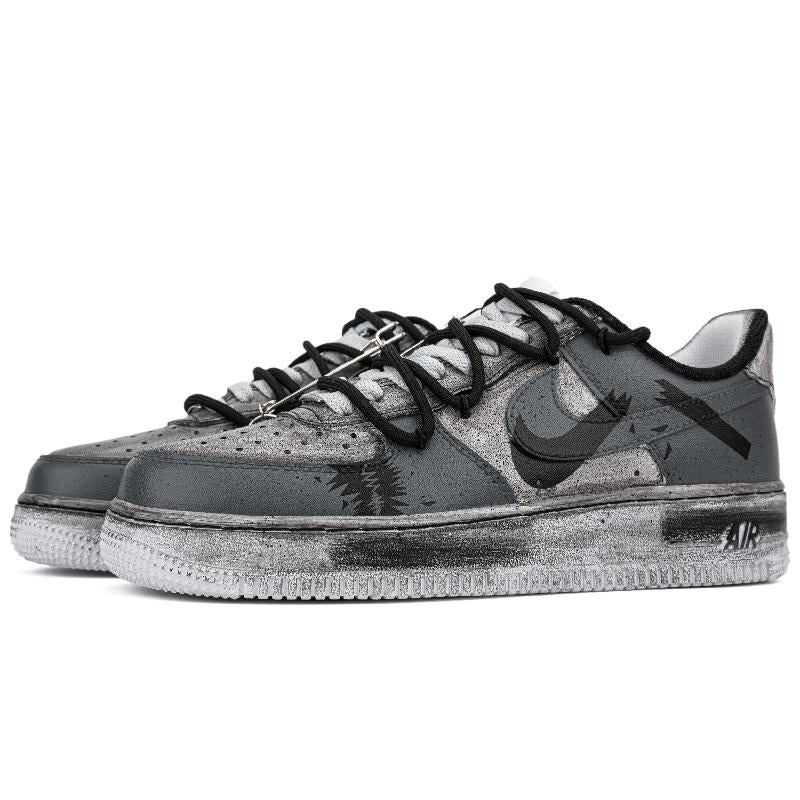 [Custom Shadow breaks]  Air Force 1 Skateboarding Shoes Unisex Low-top Black/grey