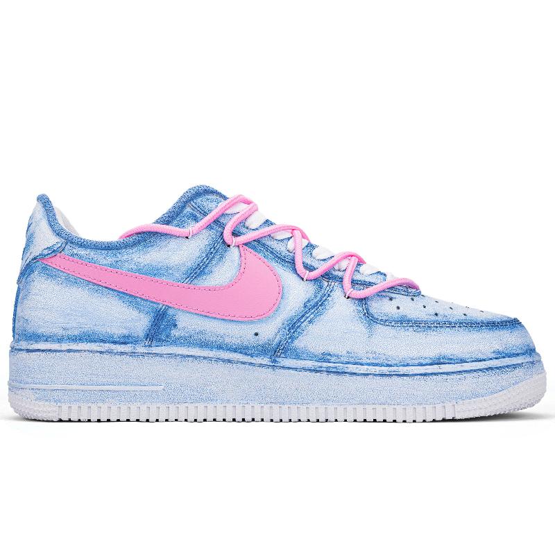 [Custom Blue and pink patch bear]  Air Force 1 Skateboarding Shoes Unisex Low-top Blue/pink