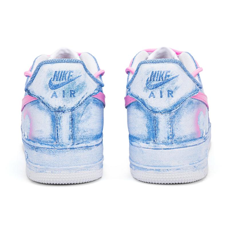 [Custom Blue and pink patch bear]  Air Force 1 Skateboarding Shoes Unisex Low-top Blue/pink