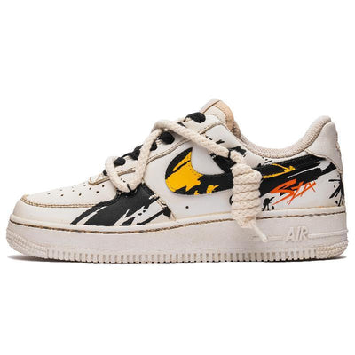 [Custom Men's ink-wash art in black and yellow]  Air Force 1 Skateboarding Shoes Men Low-top Black/Yellow