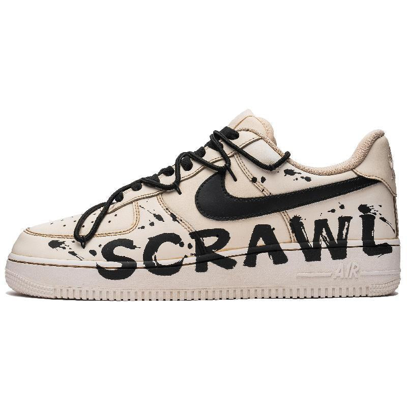 [Custom Men's street graffiti in black and brown]  Air Force 1 Skateboarding Shoes Men Low-top Black/Brown