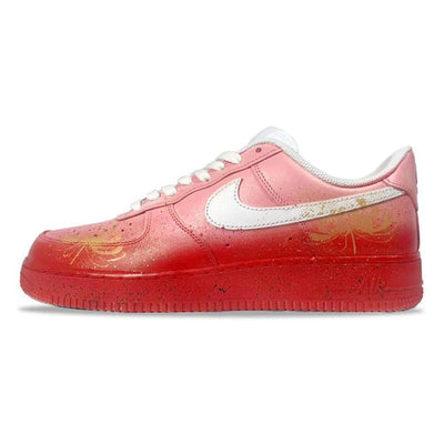 [Custom Men's red spider lily]  Air Force 1 Skateboarding Shoes Men Low-top Red/White