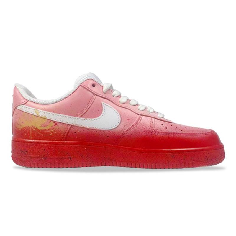 [Custom Men's red spider lily]  Air Force 1 Skateboarding Shoes Men Low-top Red/White