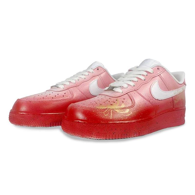 [Custom Men's red spider lily]  Air Force 1 Skateboarding Shoes Men Low-top Red/White