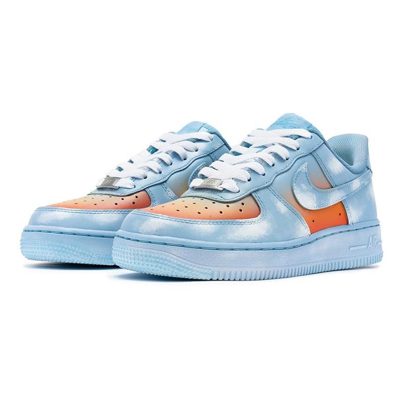 [Custom Men's gradient cloud blue and orange]  Air Force 1 Skateboarding Shoes Men Low-top Blue/Orange