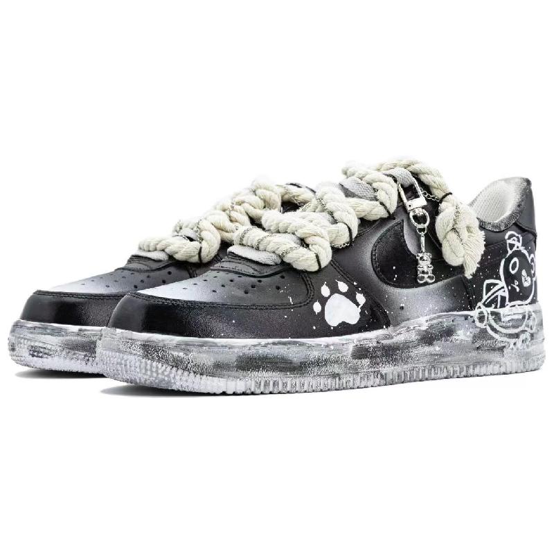 [Custom Love and violence destroy bears]  Air Force 1 Skateboard Shoes Men Low-Top Black/White