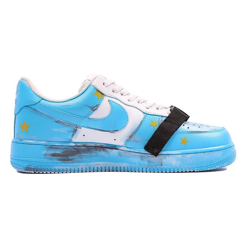 [Custom Men's white and blue scratch cards]  Air Force 1 Skateboarding Shoes Men Low-top White/Royal Blue