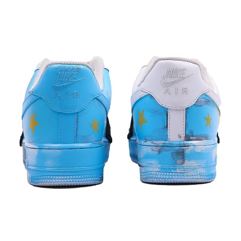 [Custom Men's white and blue scratch cards]  Air Force 1 Skateboarding Shoes Men Low-top White/Royal Blue