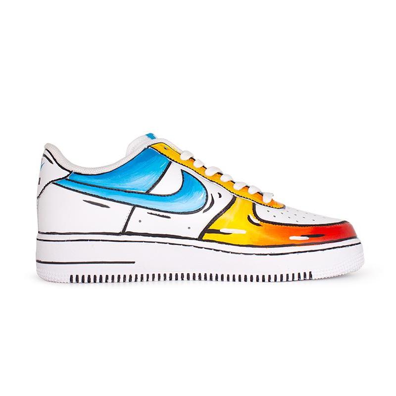 [Custom Orange, yellow and blue comic style] Male  Air Force 1 Low Skate shoes