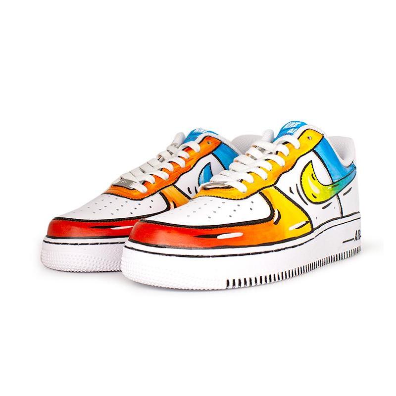 [Custom Orange, yellow and blue comic style] Male  Air Force 1 Low Skate shoes