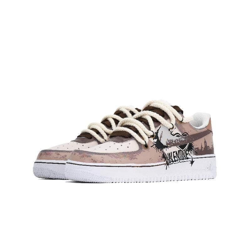 [Custom Urban camouflage for men and women in brown]  Air Force 1 Skateboard Shoes Unisex Low-Top Brown/Beige
