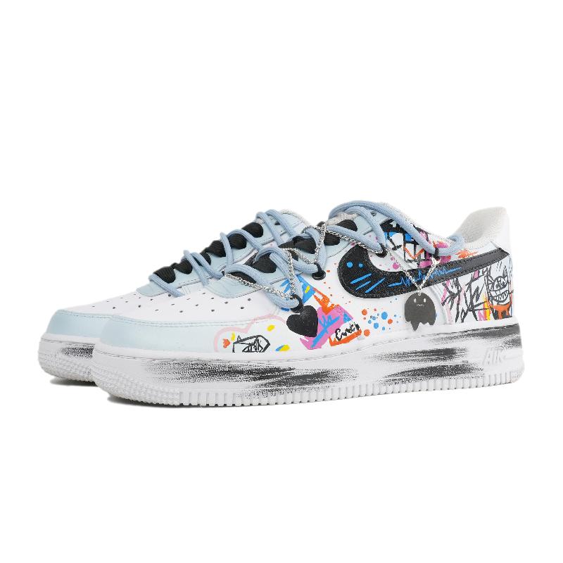 [Custom lively Little Devils In Black, White And Blue]  Air Force 1 Skateboarding Shoes Unisex