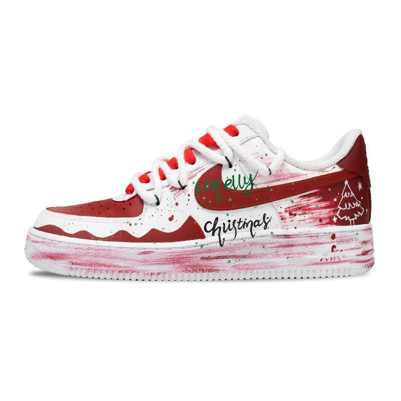 [Custom Christmas Nocturne]  Air Force 1 Skateboard Shoes Unisex Low-Top White/Red/Green