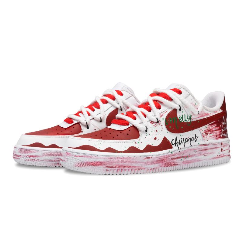 [Custom Christmas Nocturne]  Air Force 1 Skateboard Shoes Unisex Low-Top White/Red/Green