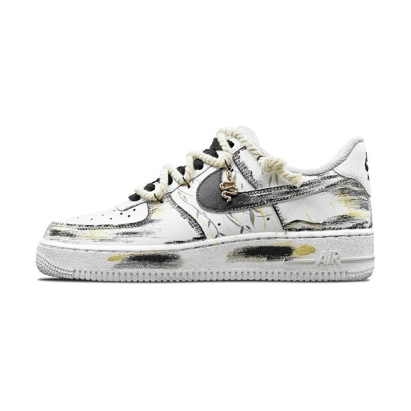 [Custom Qiang Flute Willow]  Air Force 1 Skateboarding Shoes Unisex Low-top Black/white