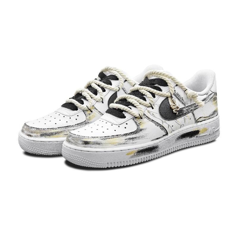 [Custom Qiang Flute Willow]  Air Force 1 Skateboarding Shoes Unisex Low-top Black/white