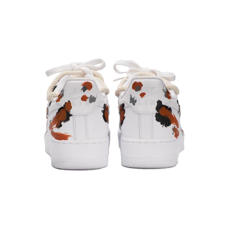 [Custom Tricolor koi]  Air Force 1 Skateboarding Shoes Unisex Low-top White/Gray/Black/Reddish Brown