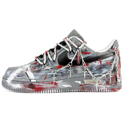 [Custom Red desert]  Air Force 1 Skateboard Shoes Unisex Low-Top Black/Red