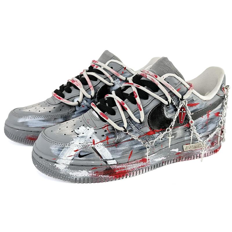 [Custom Red desert]  Air Force 1 Skateboard Shoes Unisex Low-Top Black/Red