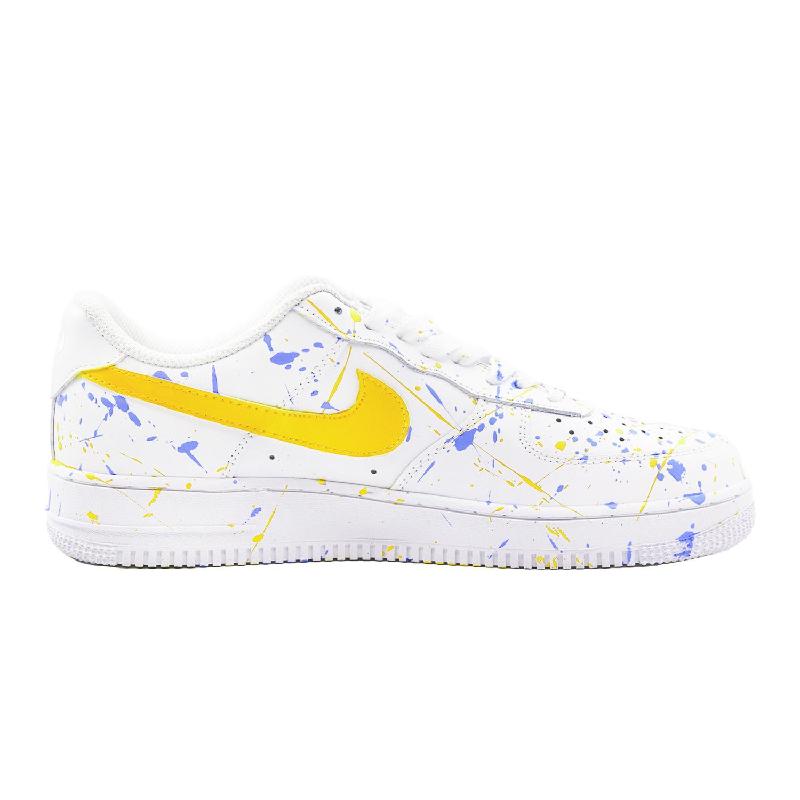 [Custom The colors are jumping, blue and yellow]  Air Force 1 Skateboarding Shoes Men Low-top White/Blue/Yellow