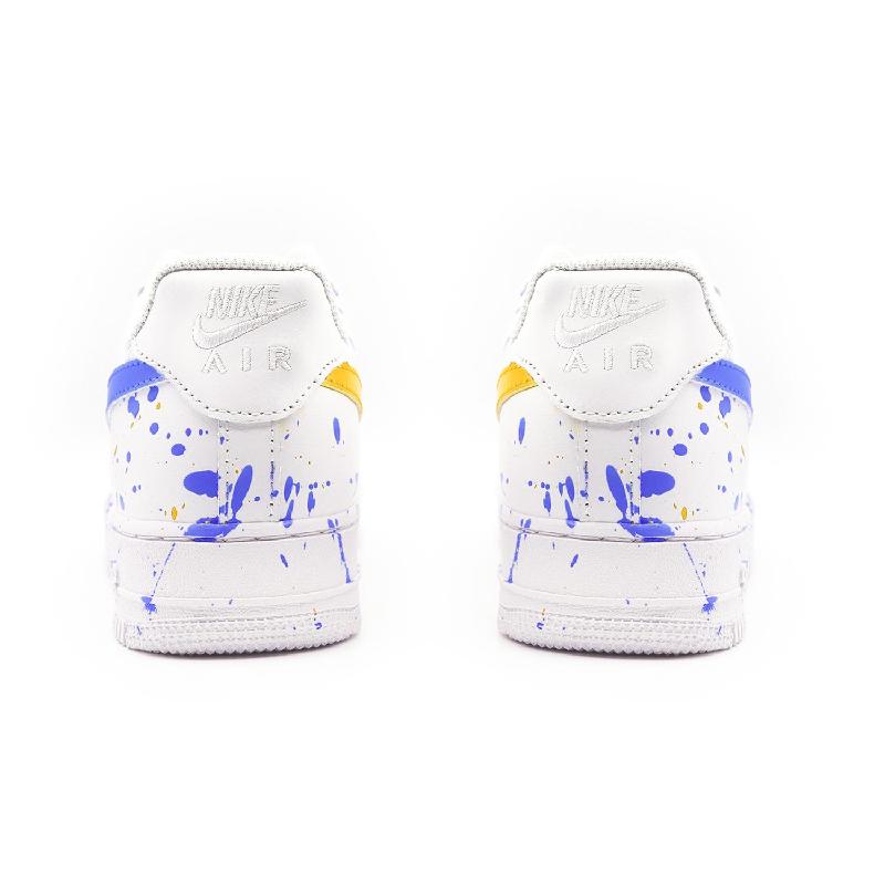 [Custom The colors are jumping, blue and yellow]  Air Force 1 Skateboarding Shoes Men Low-top White/Blue/Yellow